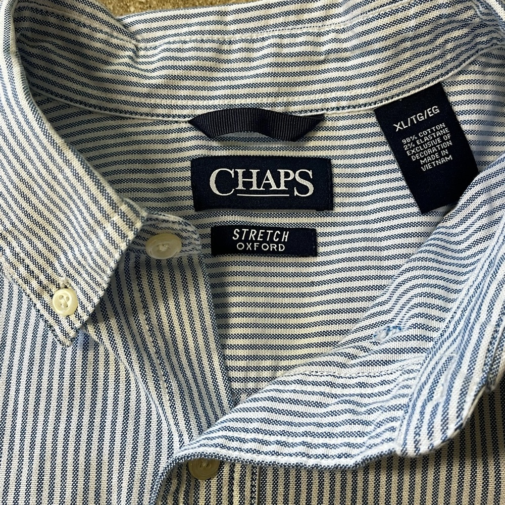 Chaps Men's Stretch Oxford Classic Blue and White Striped Shirt - Picture 4 of 8